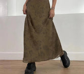 y2k Vintage A-line Skirt Retro Floral Print Loose Patchwork Long Skirts for Harajuku Casual Low Rise Ladies Bottoms